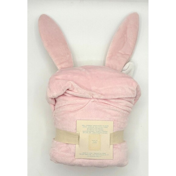 Pottery Barn Kids Baby Bunny‎ Nursery Wrap Hooded Towel Pink Cotton Velour Soft! - Picture 3 of 15